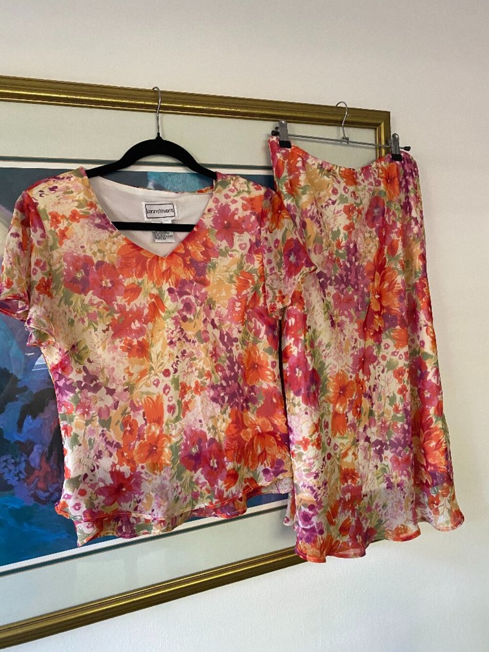 Vintage y2k Floral Chiffon Skirt Set Boho Carrie Bradshaw Size 10 Chiffon